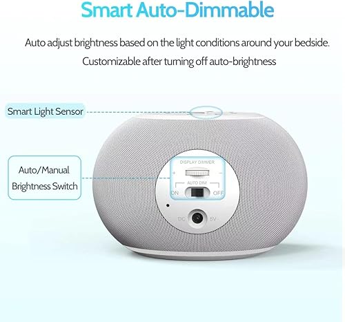 Miniatura 3 de Reacher Reloj despertador automático con máquina de sonido regulable con luz nocturna, 20 sonidos relajantes, pantalla digital LED, temporizador de