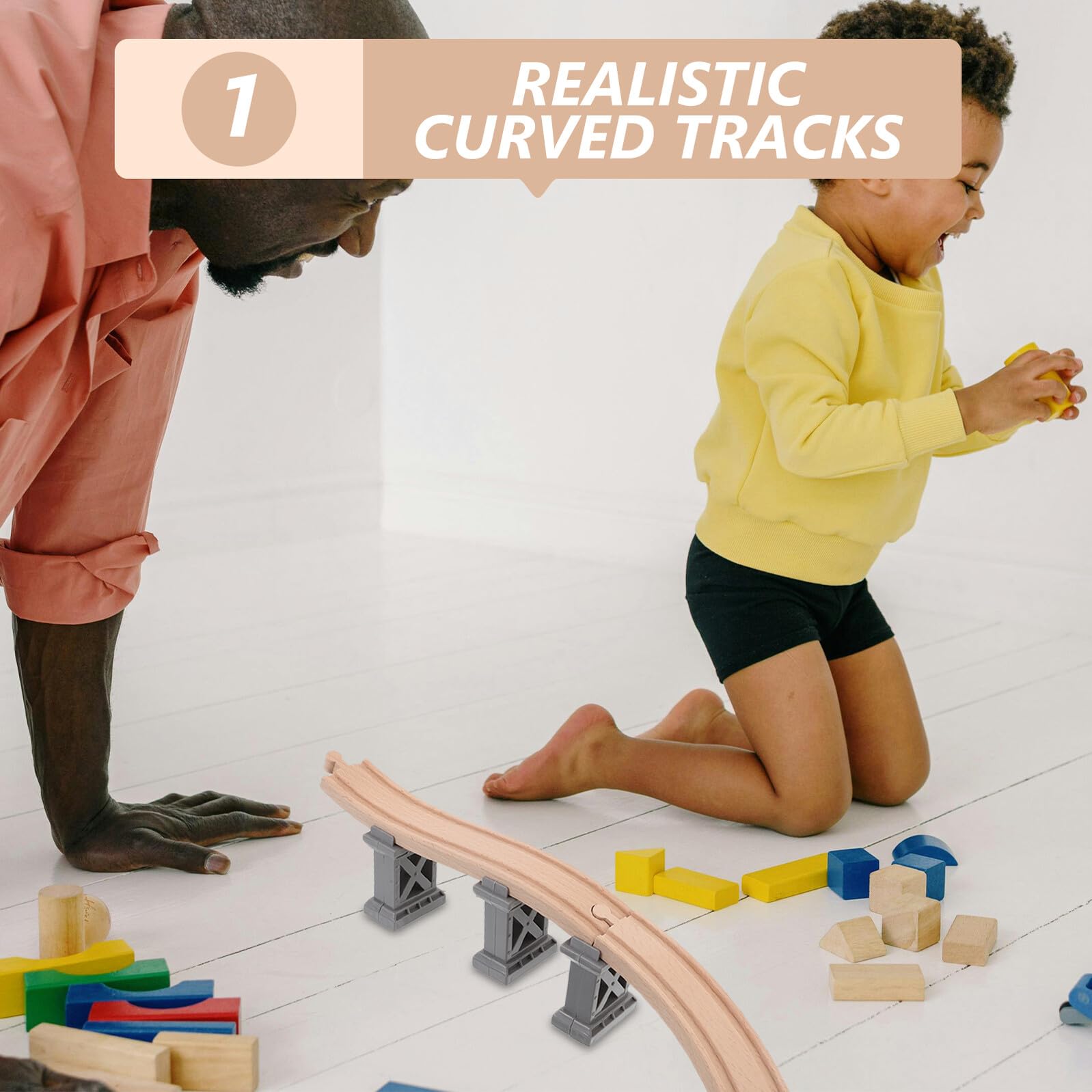 Homoyoyo Set Accessori per Binari del Treno in Legno con Ponti e Binari Curvi in Salita, Compatibile con Piste Ferroviarie Giocattolo, Gioco Educativo e Creativo di Costruzione
