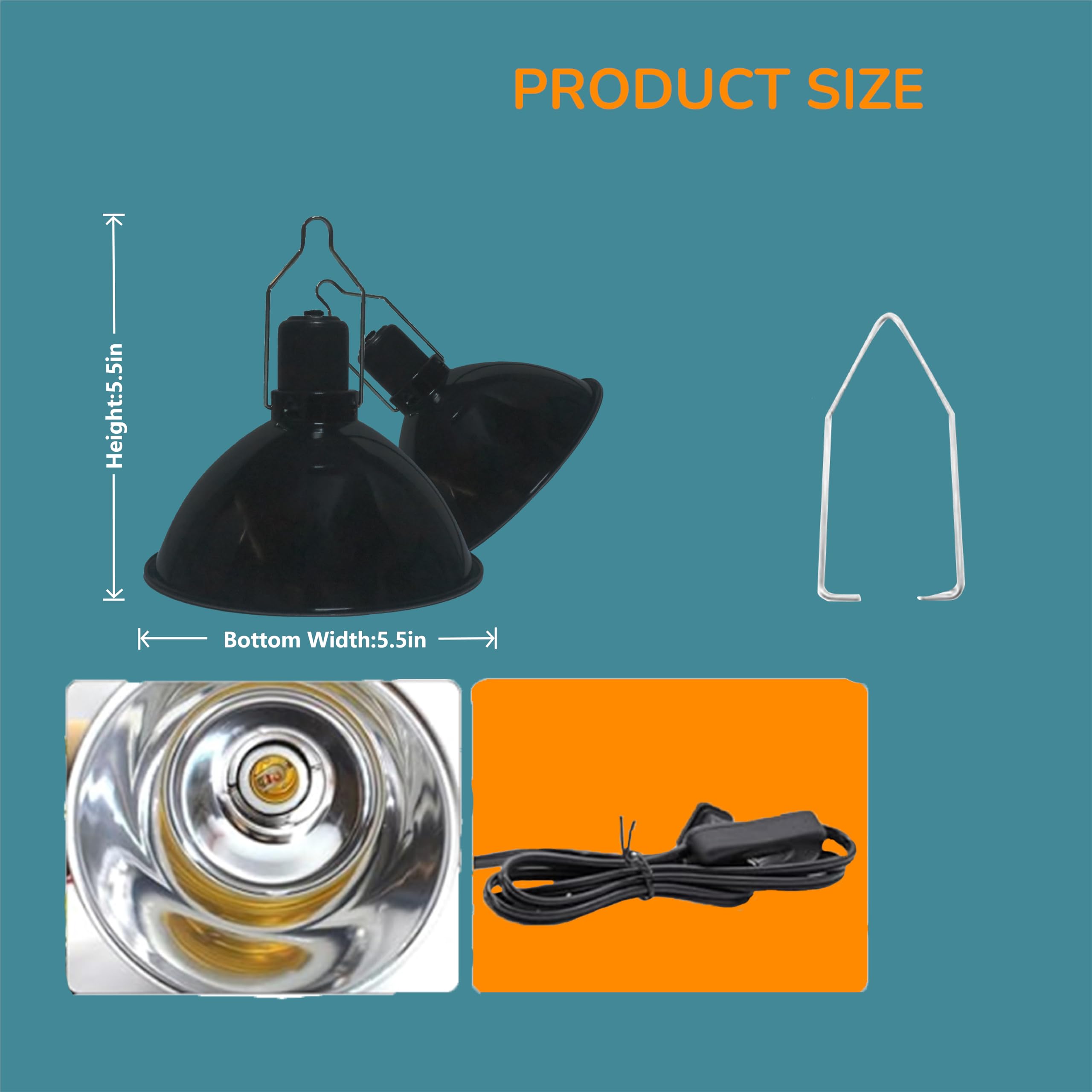 Reptile Light Fixture, 5.5 Inch Max 200W Deep Dome Heat Lamp with Optical Reflection, UVB Basking Lamp for Amphibian & Reptile Terrariums - image 5