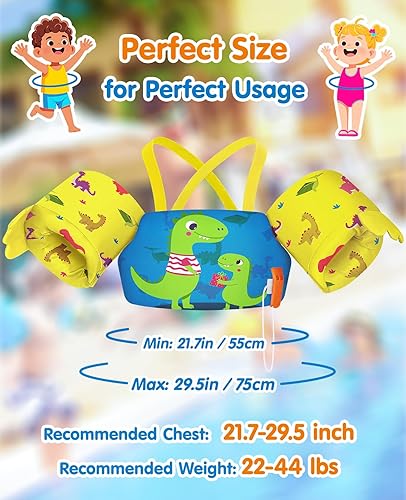 Miniatura 6 de HeySplash Chaleco de natación para niños pequeños, flotadores para niños de 22 a 44 libras, chaqueta de natación para niños con correa ajustable,