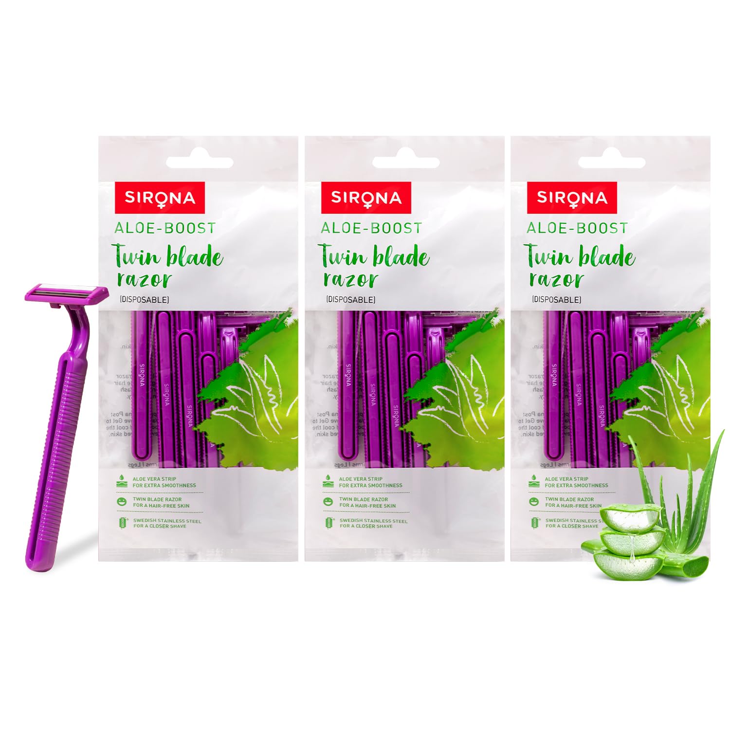 Sirona Razor for Women, Hair Remover for Women, Body Razor for Women, Women Razor, with Aloe Boost for Arms, Legs, Bikini Razor for Women, 2-Blade Shaving Razor Women - Disposable (Pack of 3) (B08DLST4Q8) Amazon Price History, Amazon Price Tracker