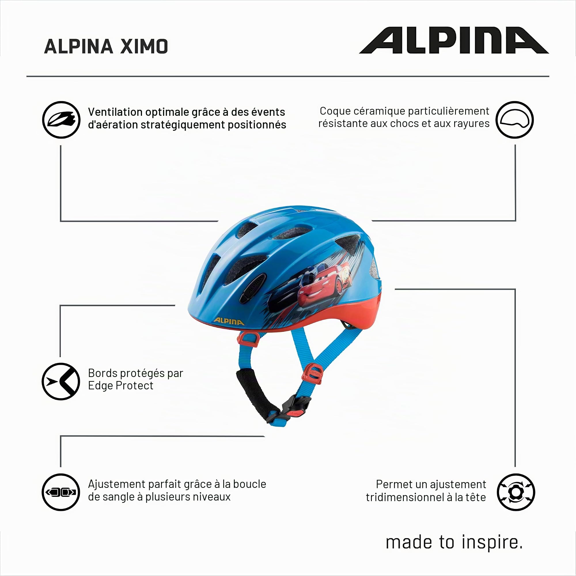 ALPINA Unisexe - Enfants, XIMO Disney Casque de vélo, Cars, 49-54 cm