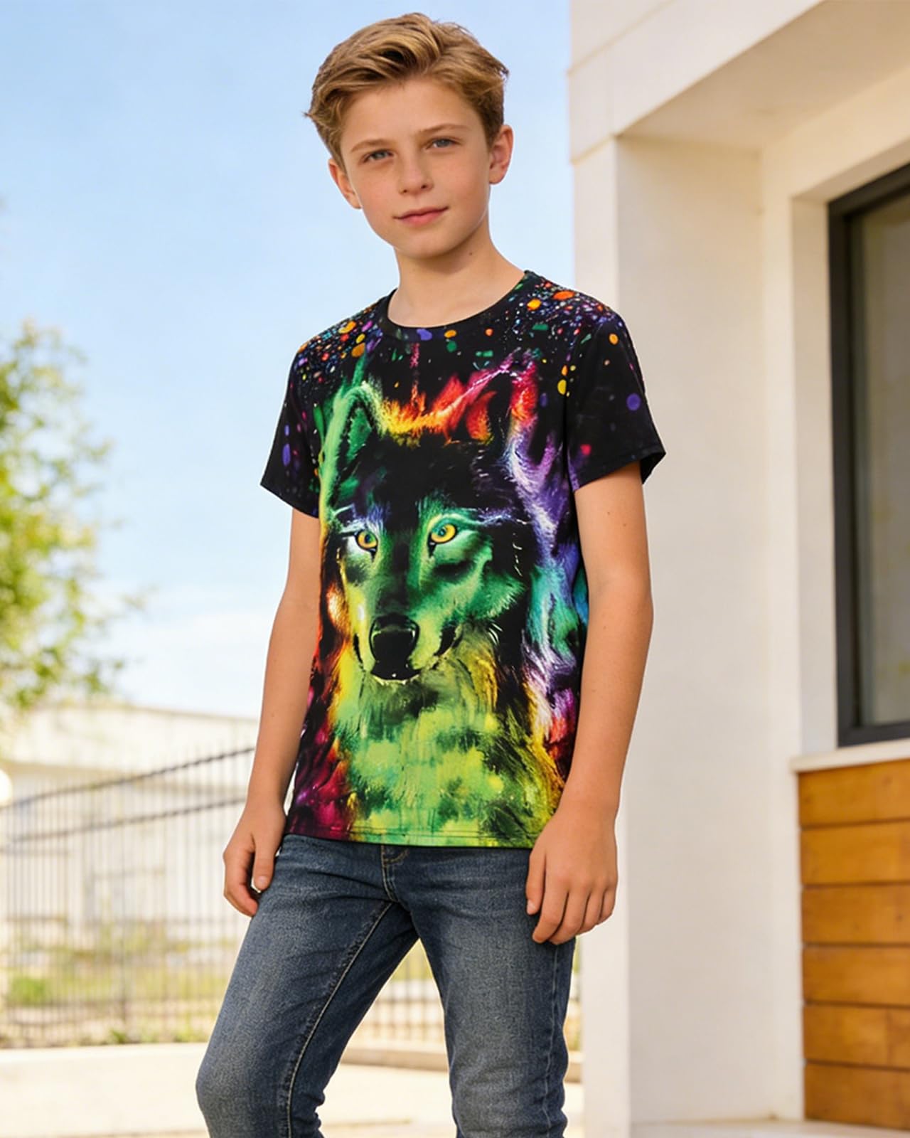 Boys 3D Print T-Shirts Girls Summer Colorful Design Graphic Tee Kids Crewneck Short Sleeve Causal Tops - 5