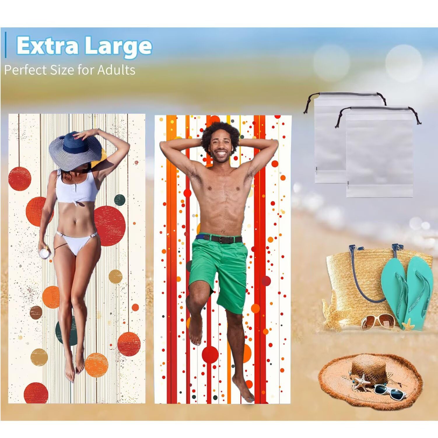 Ręcznik plażowy 90 x 200 cm, zestaw 2 dużych ręczników z mikrofibry szybkoschnący, chłonny, kompaktowy, ręcznik kąpielowy bez piasku lato koc plażowy damski do kąpieli prezent (koło geometryczne) H