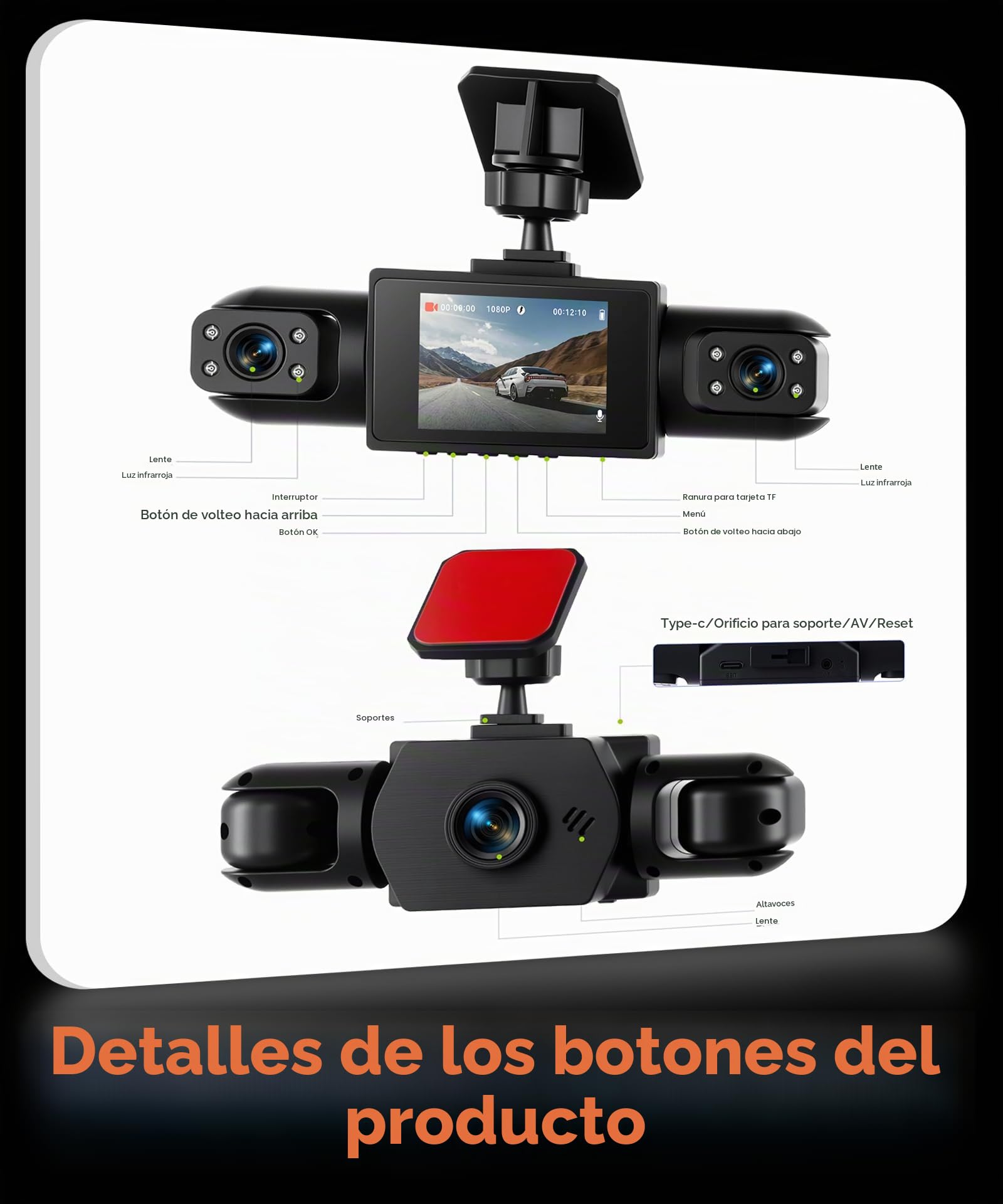 Rimoody 360° 4 Canales Dashcam para Coche, 4 1080P Delantera y Trasera Izquierda Derecha, 2 Pulgadas IPS Dash CAM 1080P con Visión Nocturna IR/Vídeo en Bucle/24H Monitor/Asistencia de Estacionamiento