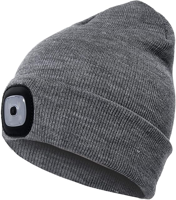 Raxter Led Lighted Beanie Hat with USB Rechargeable Head Torch Running Hat, Super-Bright 4 Led Hands-Free Headlamp Cap Unisex Winter Warm Beany Hats for Men & Women [Energy Class A+]