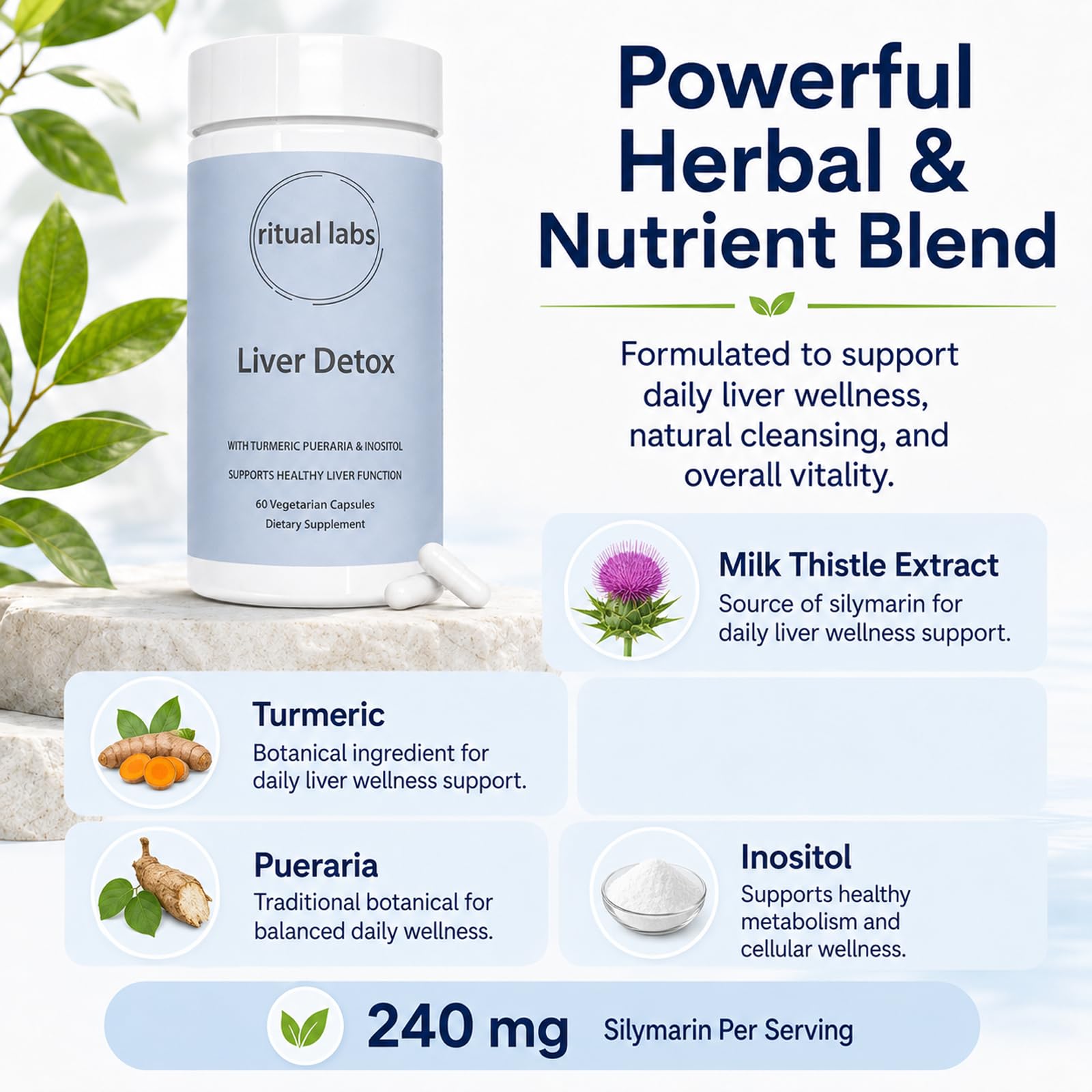 Liver Support, with Turmeric Pueraria & Inositol, Energy for Healthy Liver Function, Vegan, Gluten-Free, Natural Cleansing & Fat Metabolism, 120 Vegan Capsules — Amazon image 3