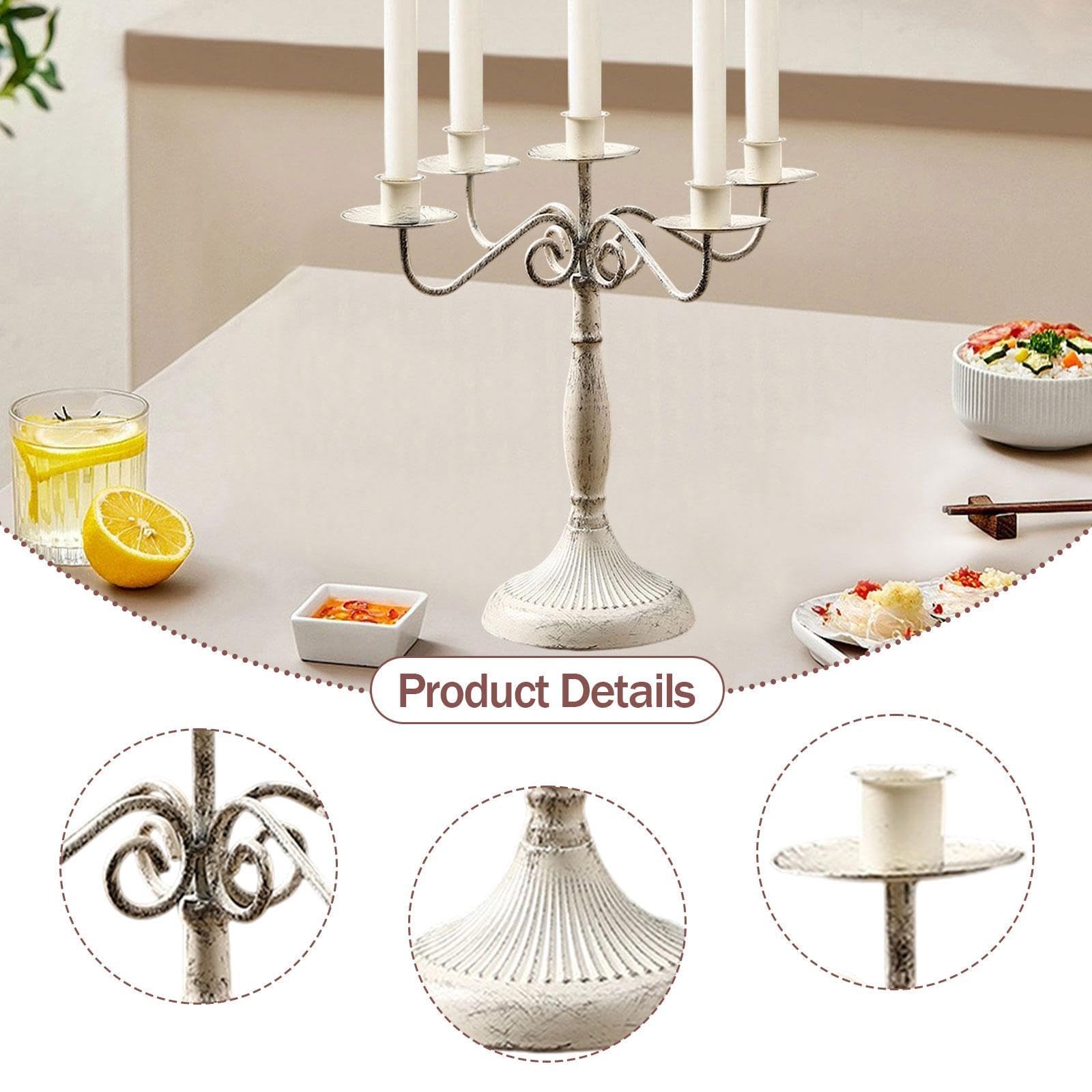 Elegante Candelabro in Ferro, Supporto per Luci a più Rami, Portacandele Adatto per La Decorazione E, Bianco con 5 Braccia