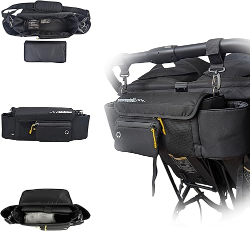 Organizador doble para cochecito con soporte para tazas, bolsillo para teléfono, cambiador, correas montadas, 2 soportes para botellas de agua para