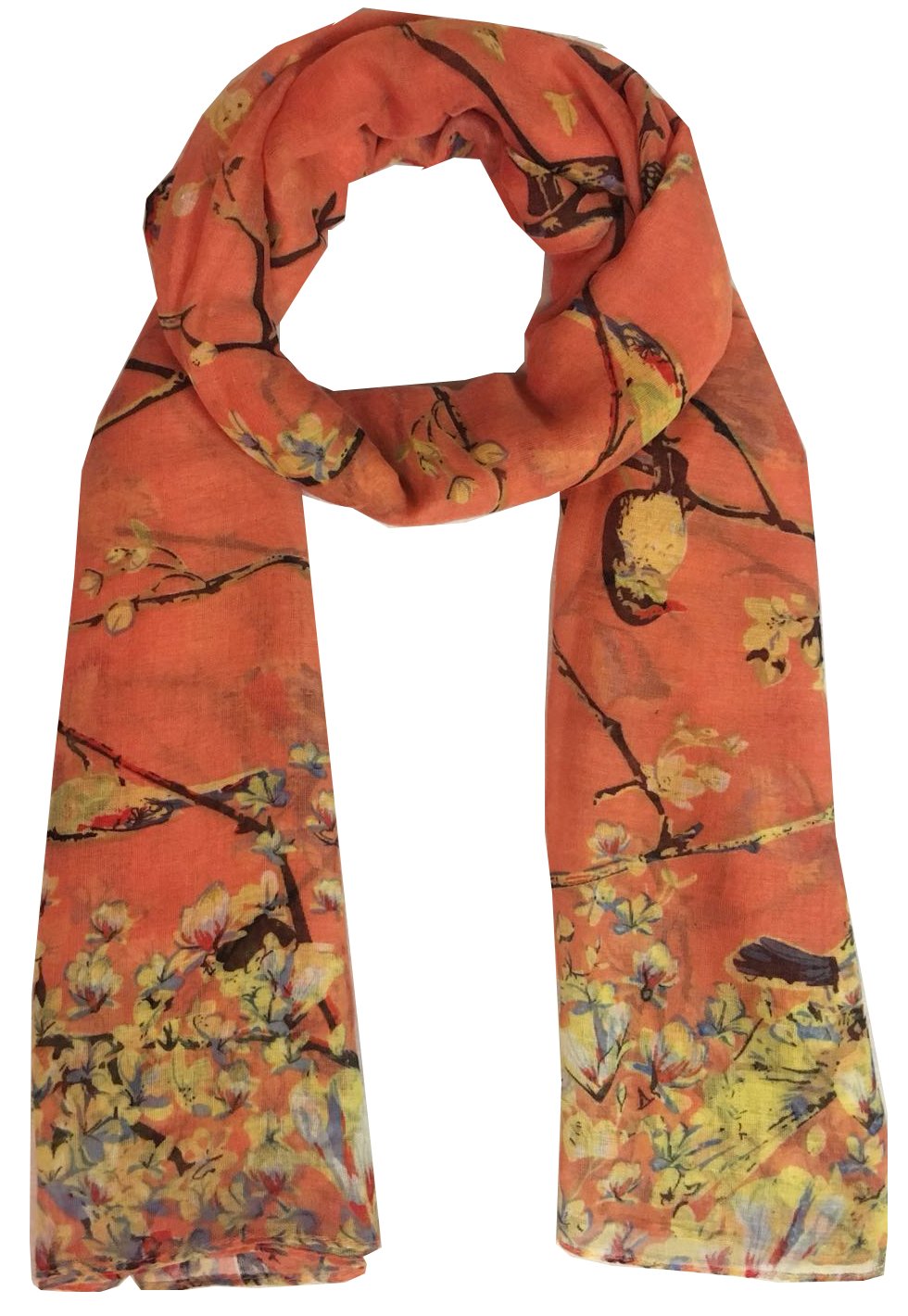 World of Shawls New Ladies Womens Celebrity Style Long Scarf Scarves Maxi Sarong Sale (New Orange Birds)
