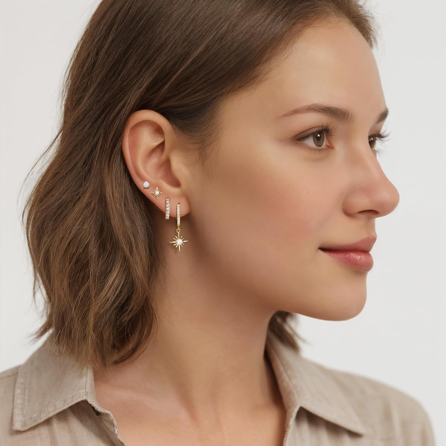 GEORGE · SMITH Opal Earrings Set for Women, Silver & Gold Earring Stack with Sensitive Ears, Hypoallergenic Hoop Earrings for Women Jewelry