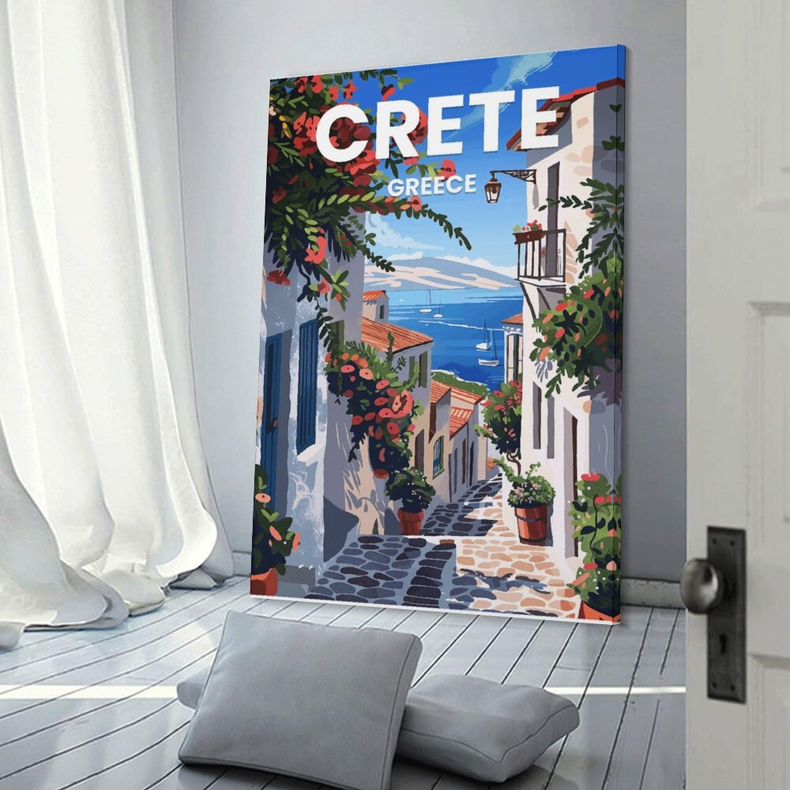 Junmoney Frame-Style-23 Canvas Wall Art Crete Greece Travel Poster, 24X36inch(60X90cm), For Lounge Decor, Bedroom Walls Or Flats, Eye Catching Artwork For Blank Walls