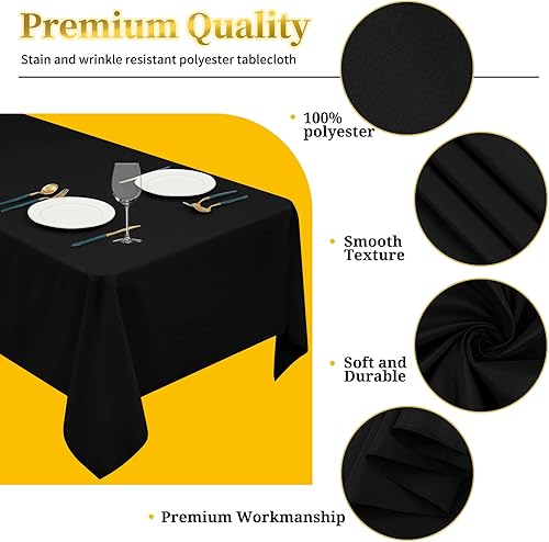Miniatura 3 de Paquete de 12 manteles rectangulares negros para mesas rectangulares, resistentes a las manchas y a las arrugas, lavables, de poliéster, de 60 x 102
