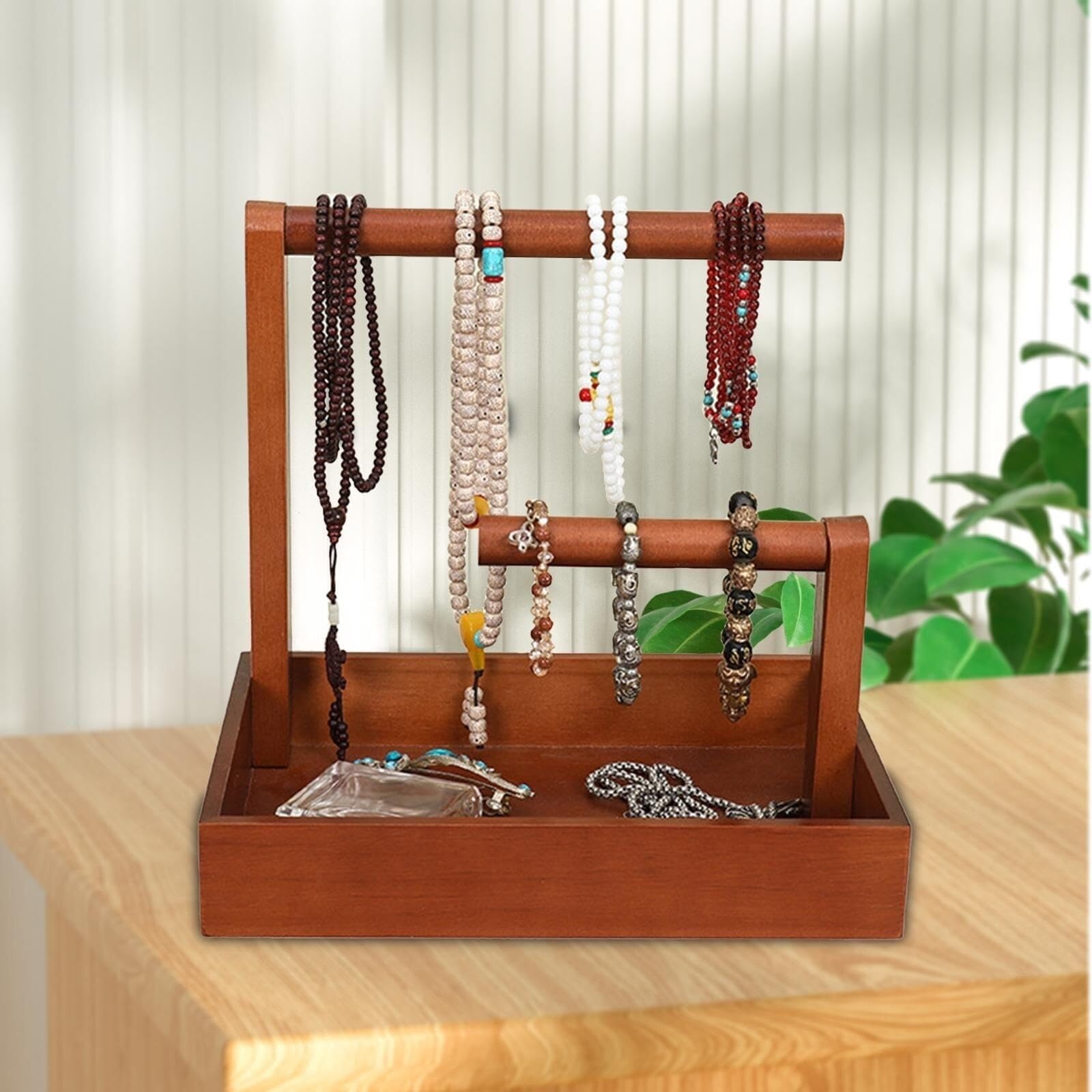 Expositor de Joyas de Madera para Mujer, con 2 Accesorios de fotografía, Soporte para Relojes, Pendientes y Collares.