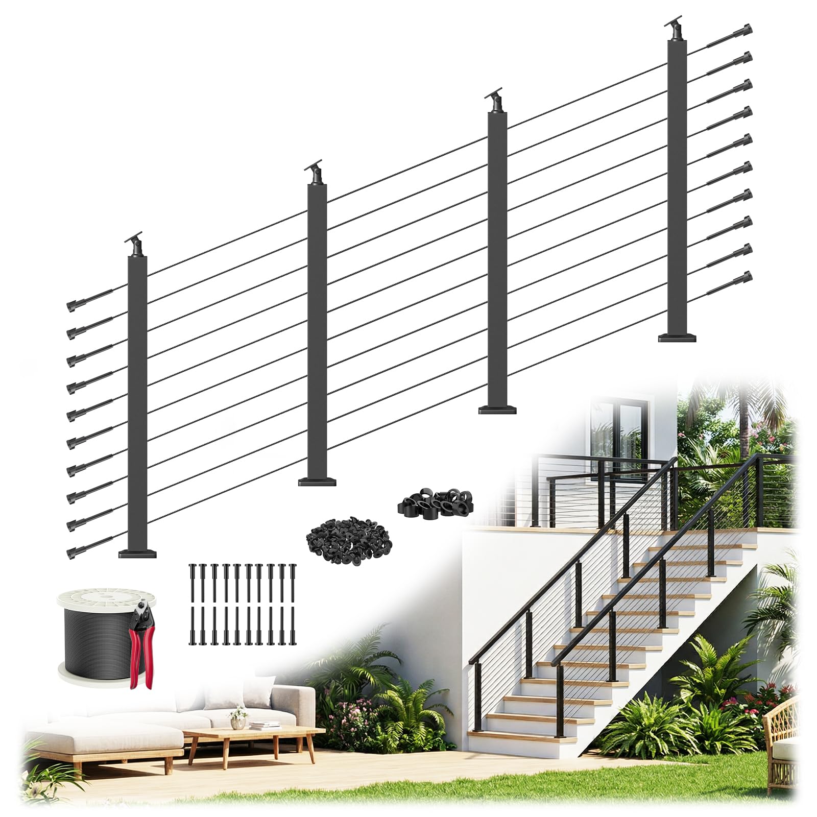 View 1 of ***NO CABLE*** PLANTOP 36" Stair Cable Railing Post Kit