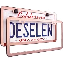 MirroLux License Plate Frame - Solid Stainless Steel Mirror Finish, Dynamic Light Reflection, Rust-Proof, 2-Holes Design, Universal US/CA Fit - 2 Pack Rose Gold