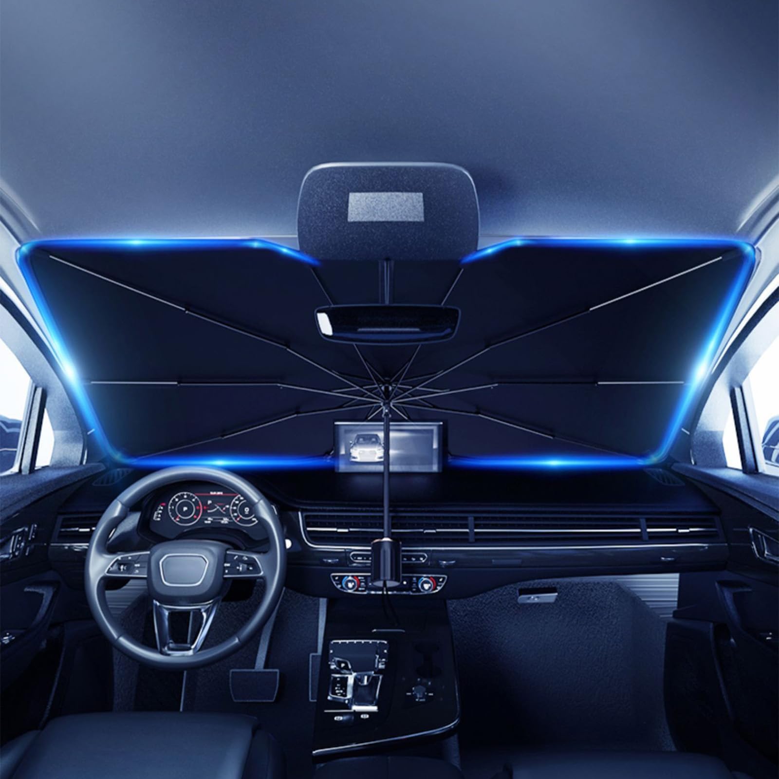 Car Umbrella Sun Shade Windshield, 2024 New Upgrade 5-Layer Thickened Nano Coatings Foldable Front Windshield Sun Shade Umbrella Sun Protection UV Block Interior for Car Truck SUV