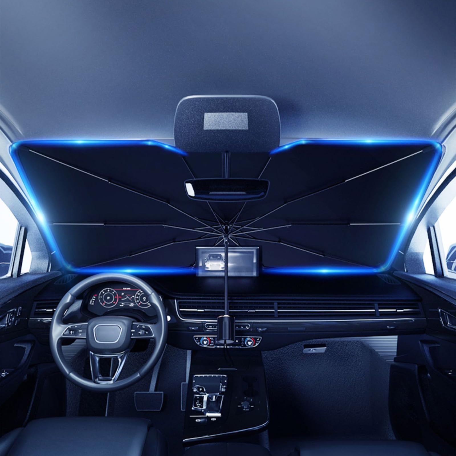 Car Umbrella Sun Shade Windshield, 2024 New Upgrade 5-Layer Thickened Nano Coatings Foldable Front Windshield Sun Shade Umbrella Sun Protection UV Block Interior for Car Truck SUV