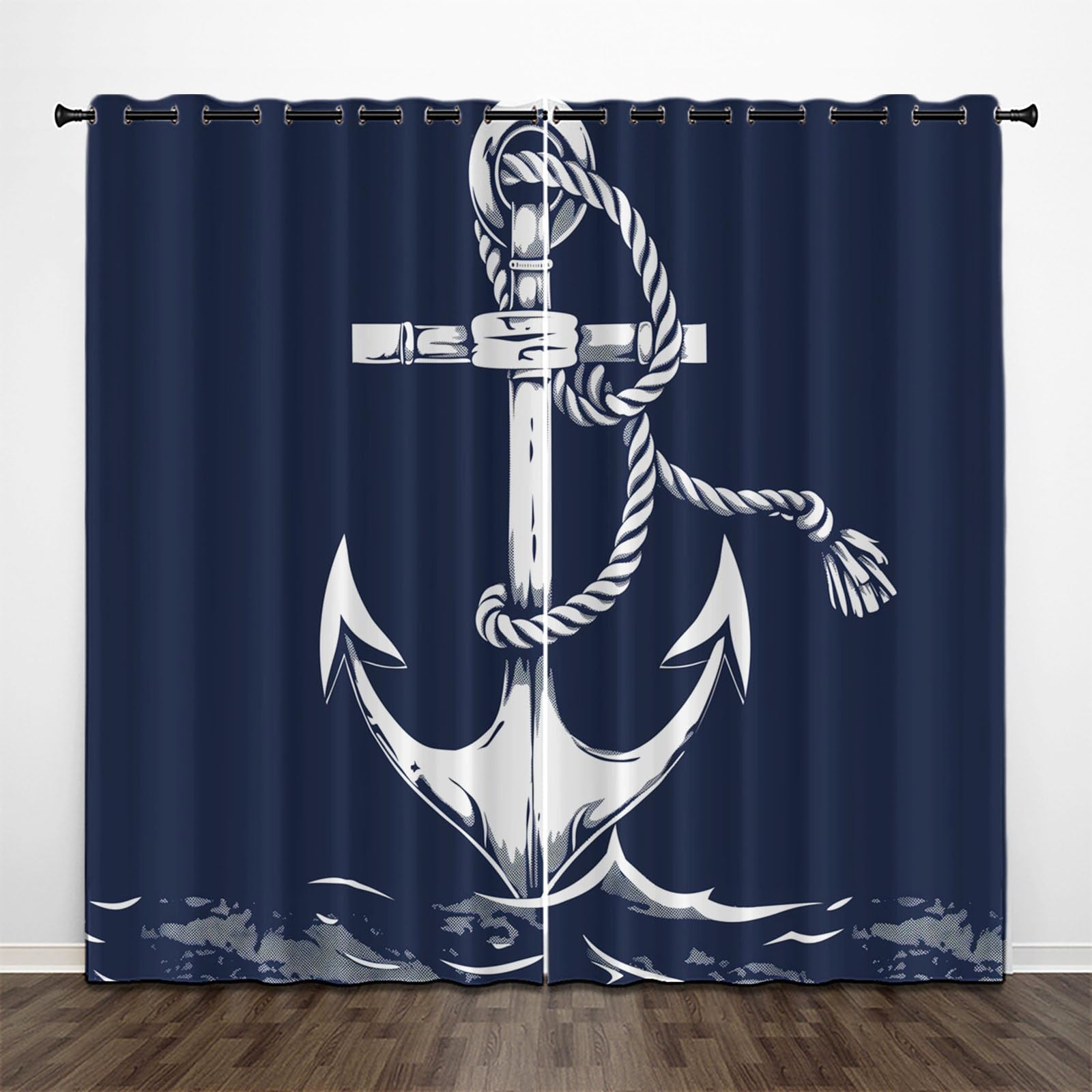 Rideau occultant opaque ancre de dessin animé 140x180 cm lot de 2