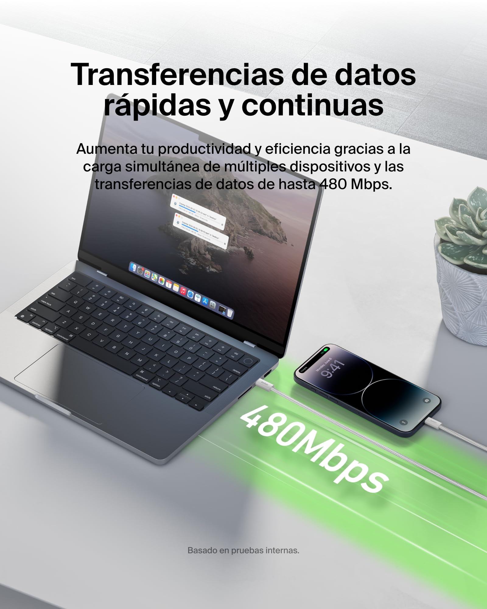 Belkin Paquete de 2 Cables Trenzados USB-C con conector Lightning de 1,5 m, carga rápida, cables de alimentación suaves y flexibles, iPhone 14 y anteriores, iPad de 9.ª generación y AirPods, Blanco