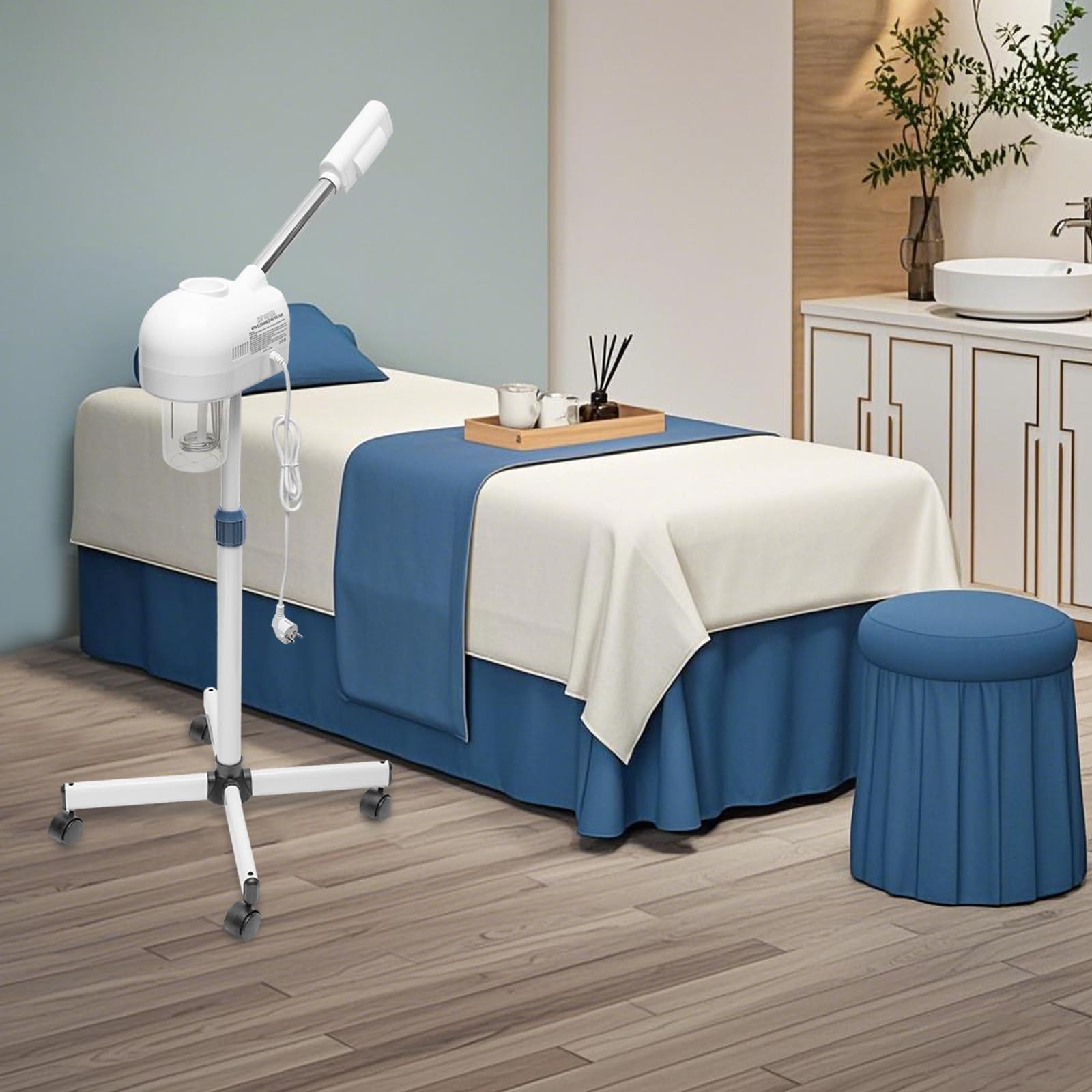 Evaporatore facciale 2 in 1, vaporizzatore viso verticale, 800 W, sauna facciale, altezza regolabile, bianco, strumento di bellezza per famiglie, saloni di bellezza, spa