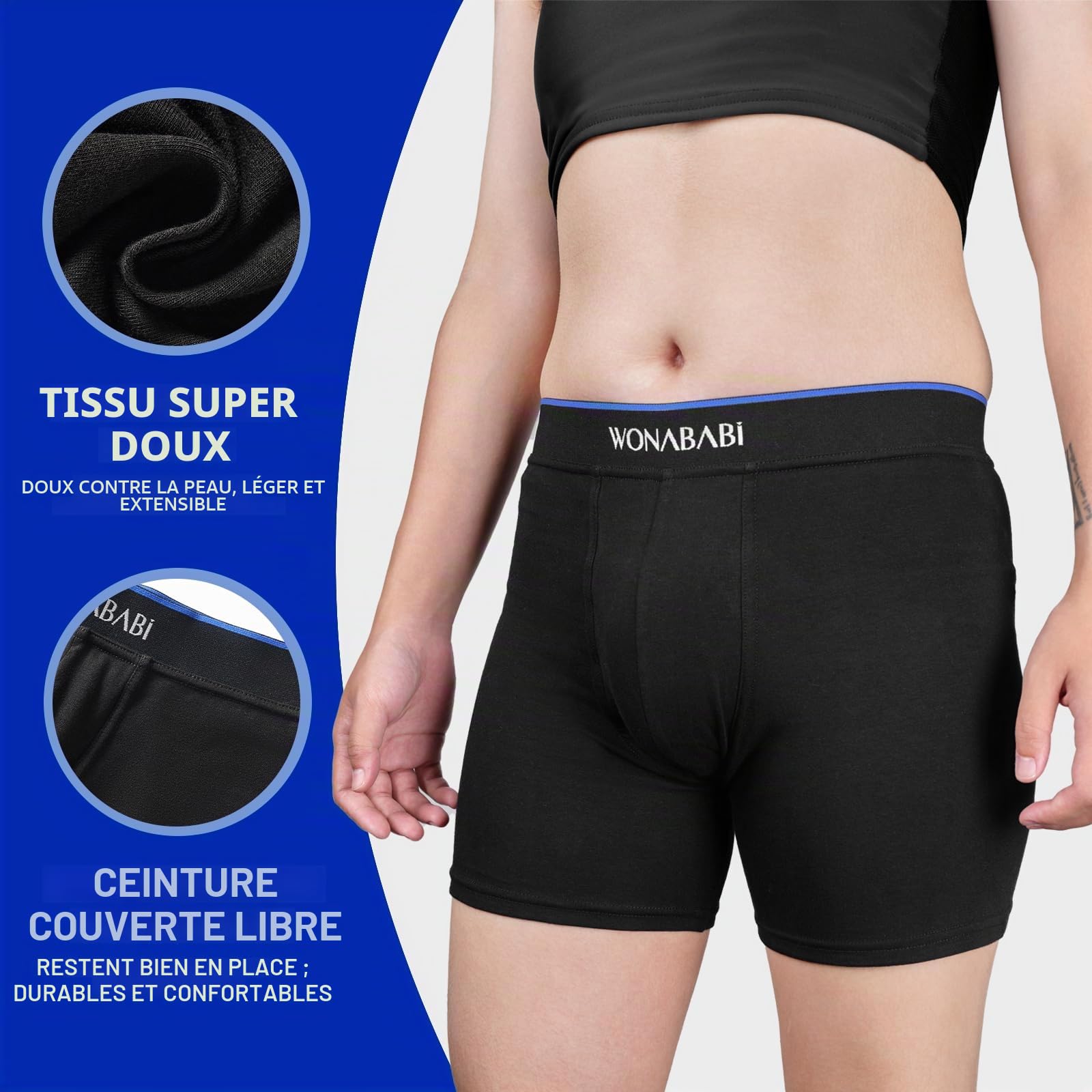 Wonababi Boxer Trans, Short de garçon Extensible Anti-Chafing, Culotte pour Queer, FTM, Cosplay, sans Couture roulante