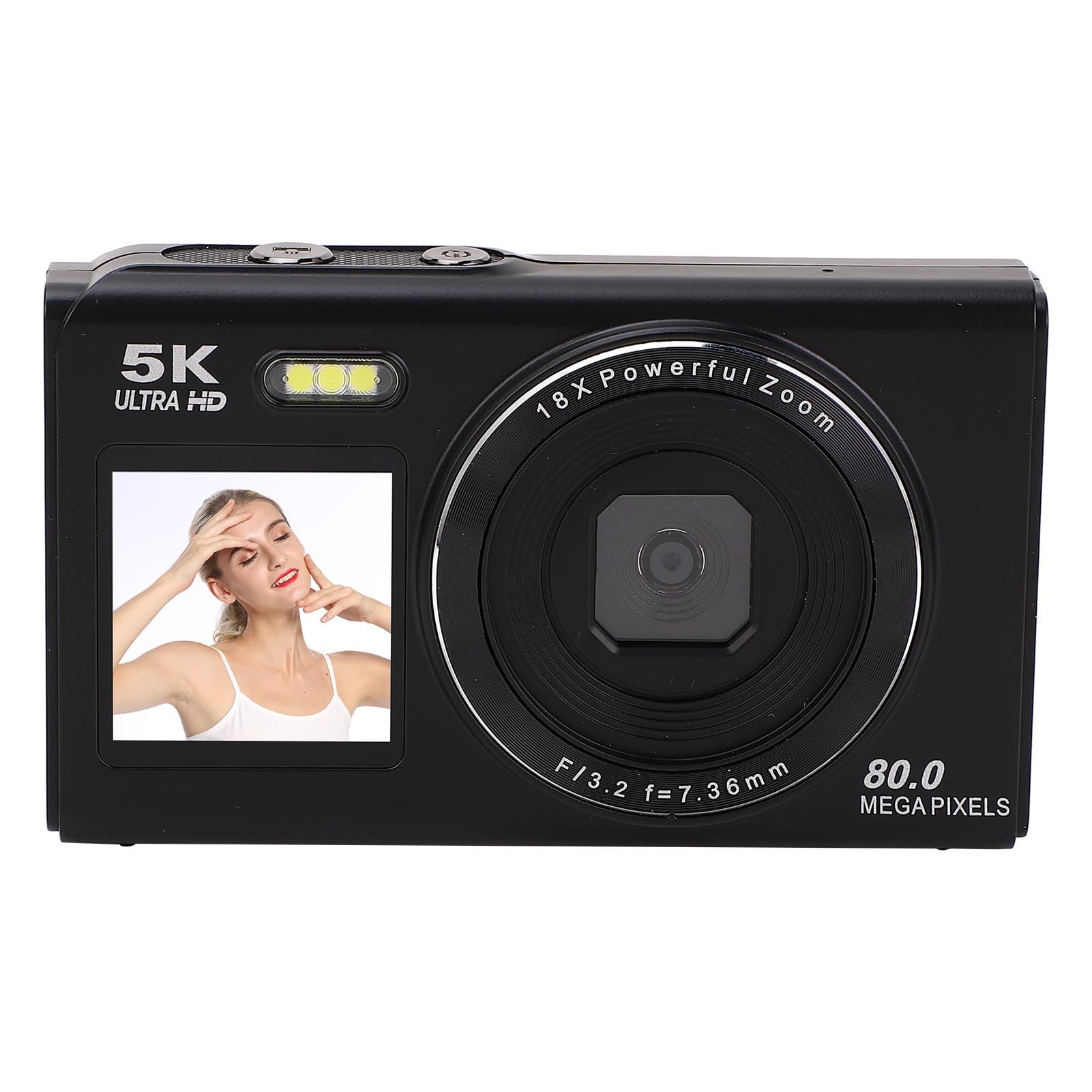 Annadue Fotocamera Digitale 5k, Fotocamere Digitali UHD da 80 MP per Fotografia, con Zoom 18x, Camara Portatile Compatta per Adolescenti, Pacchetto per Principianti, con Scheda SD da 32 (BLACK)
