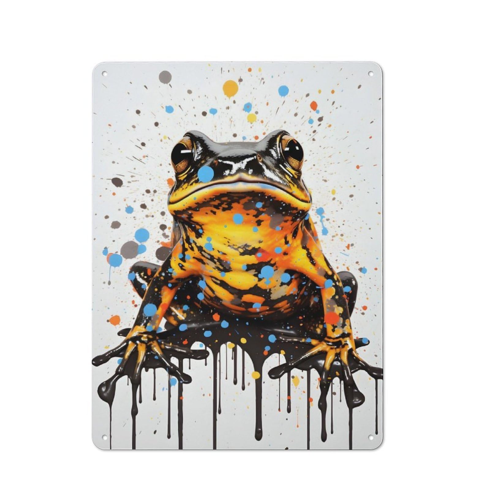 Junmoney Colorful Frog Painting For Hobby Room Or Studio, Rustic Metal Sign 40X30cm, For Creative Interior Collectors Refreshing A Room In Autumn
