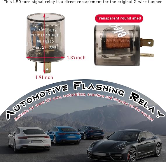 Dickno LED Flasher Relay, 2 Pin 12V Electronic LED Auto Turn Signal Light Flasher Relay, Vehicle Turn Signal Frequent Flicker Fixing Relay Accessories for Car Motorcycle Truck