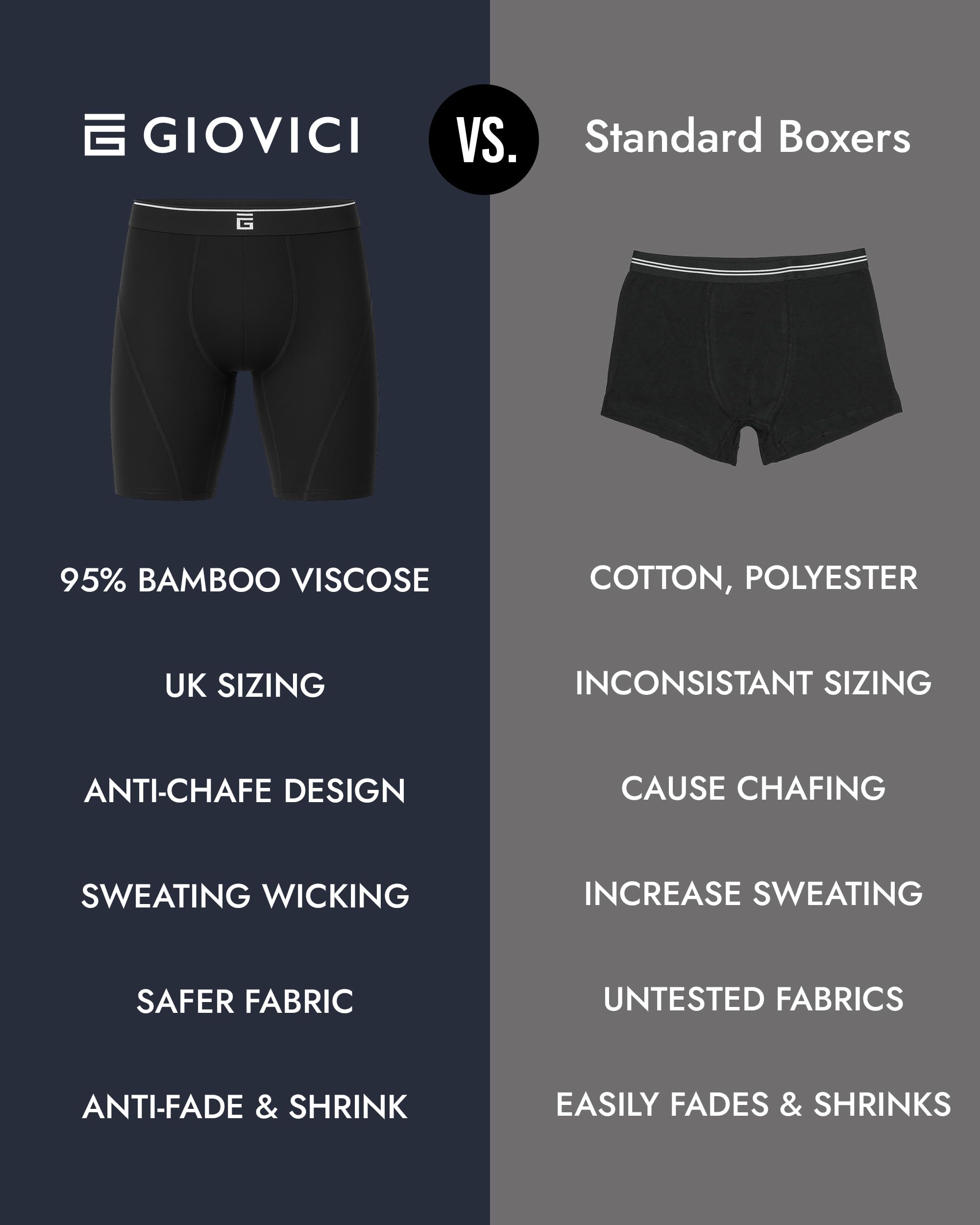 Giovici Boxer Long Homme en Bambou, Anti-frottement et Ultra Rafraîchissants, avec ou sans Baguette, sous-Vêtements évacuant la Transpiration Parfait pour Le Sport