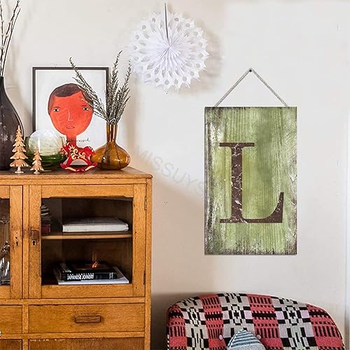 Vista 125 de Letrero colgante de madera con letra J, letrero de madera para decoración del hogar, 26 letras del alfabeto de metal, placa de madera, decoración