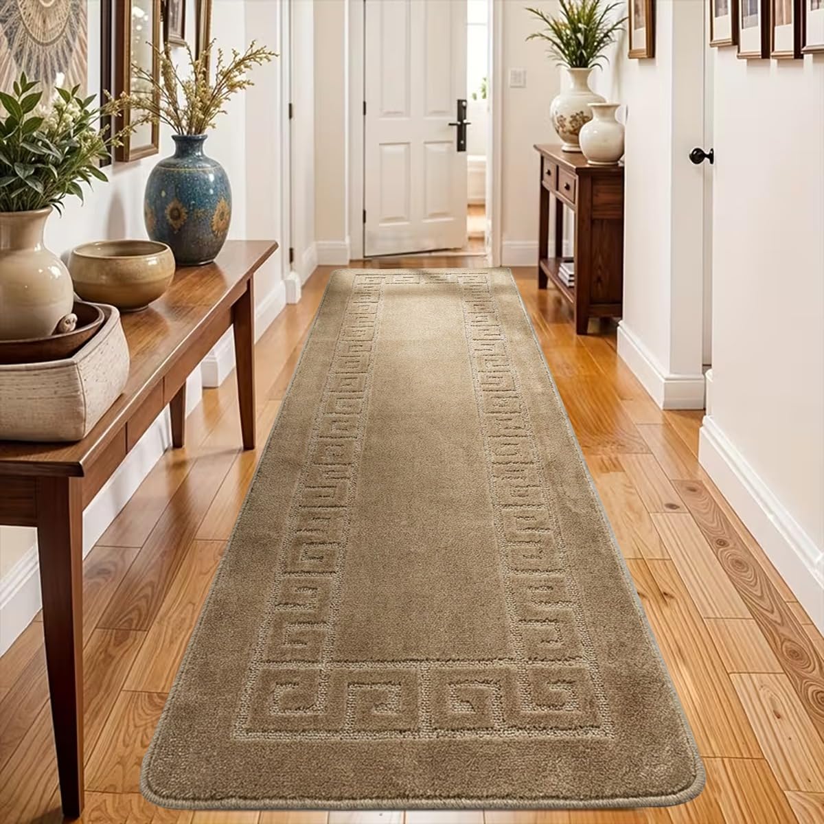 PHP Anti Slip Hallway Carpet Runner Rug, 60 x 220 cm Non-Slip Gel Back Door Runners Rug, Washable Long Enterway Anti Slip Rugs for Living Room and Hallway - Beige