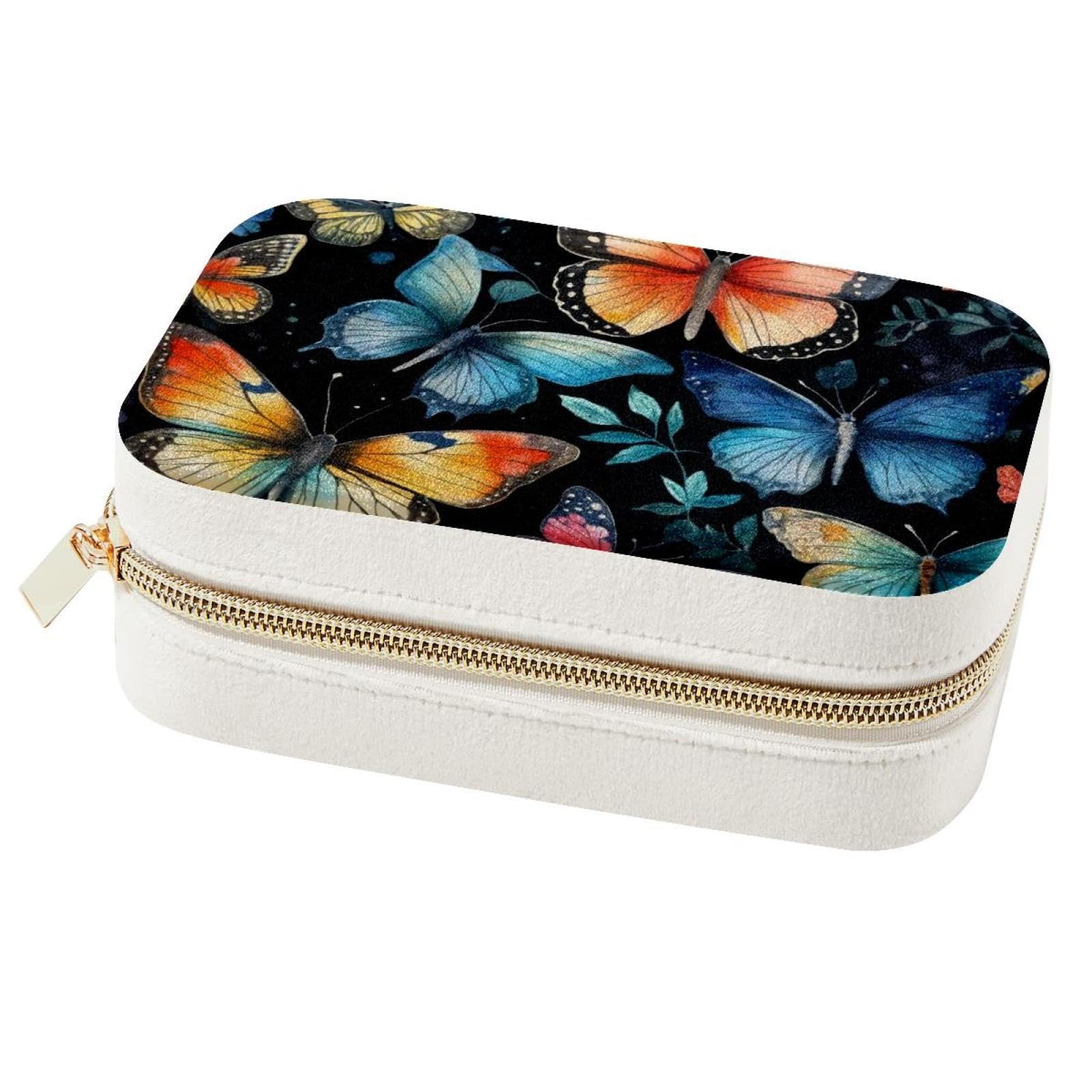 Boîte à bijoux portable papillon aquarelle pour bagues et colliers
