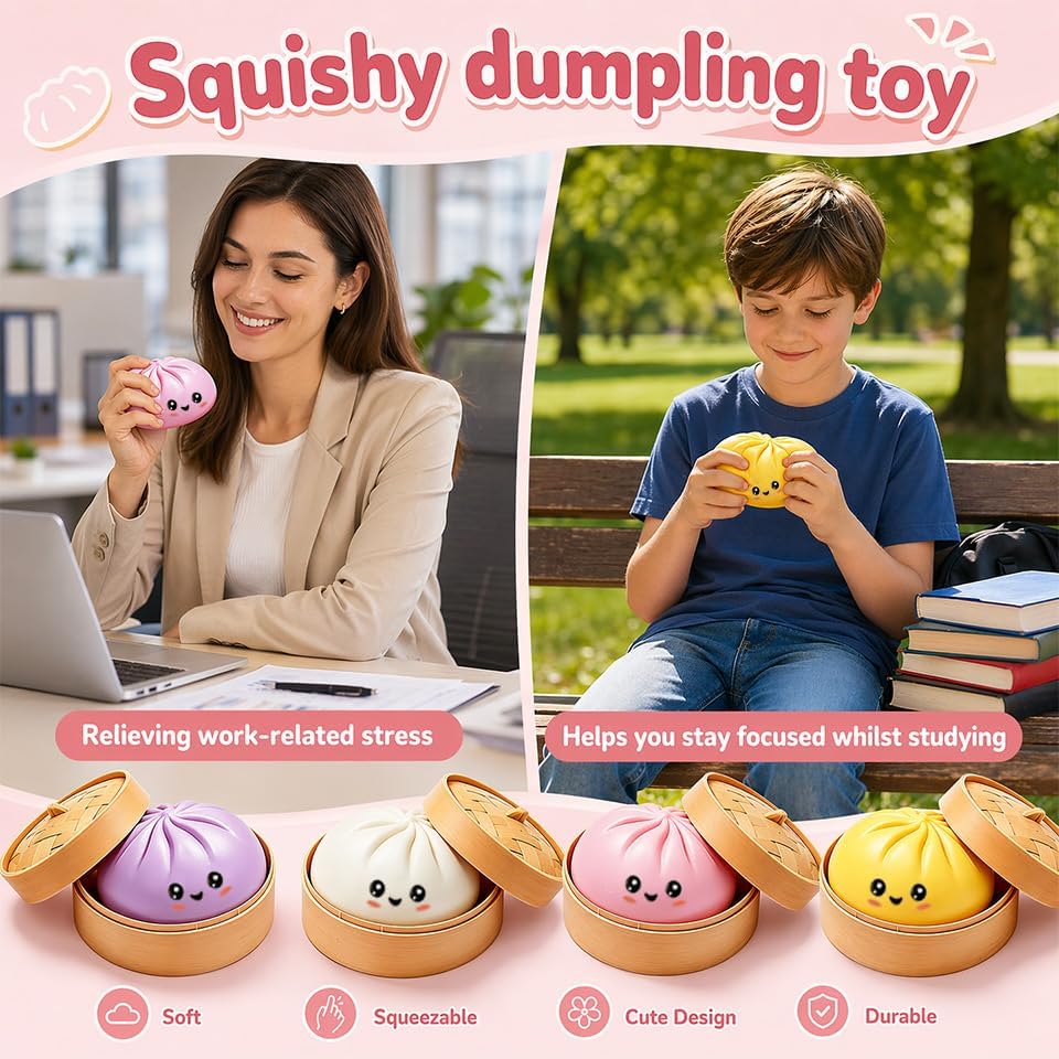 Dumpling Squishy, Dumpling Squishy Mystery, Giant Dumpling Squishys with Steamer, Soft Slow Rebound Dumplings Stress Ball Sensory Fidget Toy, Anxiety Relief and Has a Quick Effect Recovery