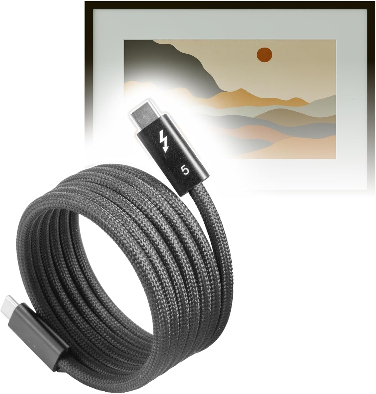 BoxWave Cable Compatible with Fraimic Large Canvas (31.5 in) - SnapWrap Thunderbolt 5.0 Cable (5ft 240W), Magnetic Self-Coiling Nylon Braided Retractable - Jet Black