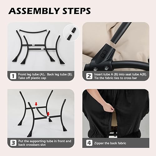 Miniatura 6 de Silla perezosa con otomano plegable, silla de sofá de ocio, sillón de tela suave con reposabrazos y bolsillos laterales, silla de lectura con