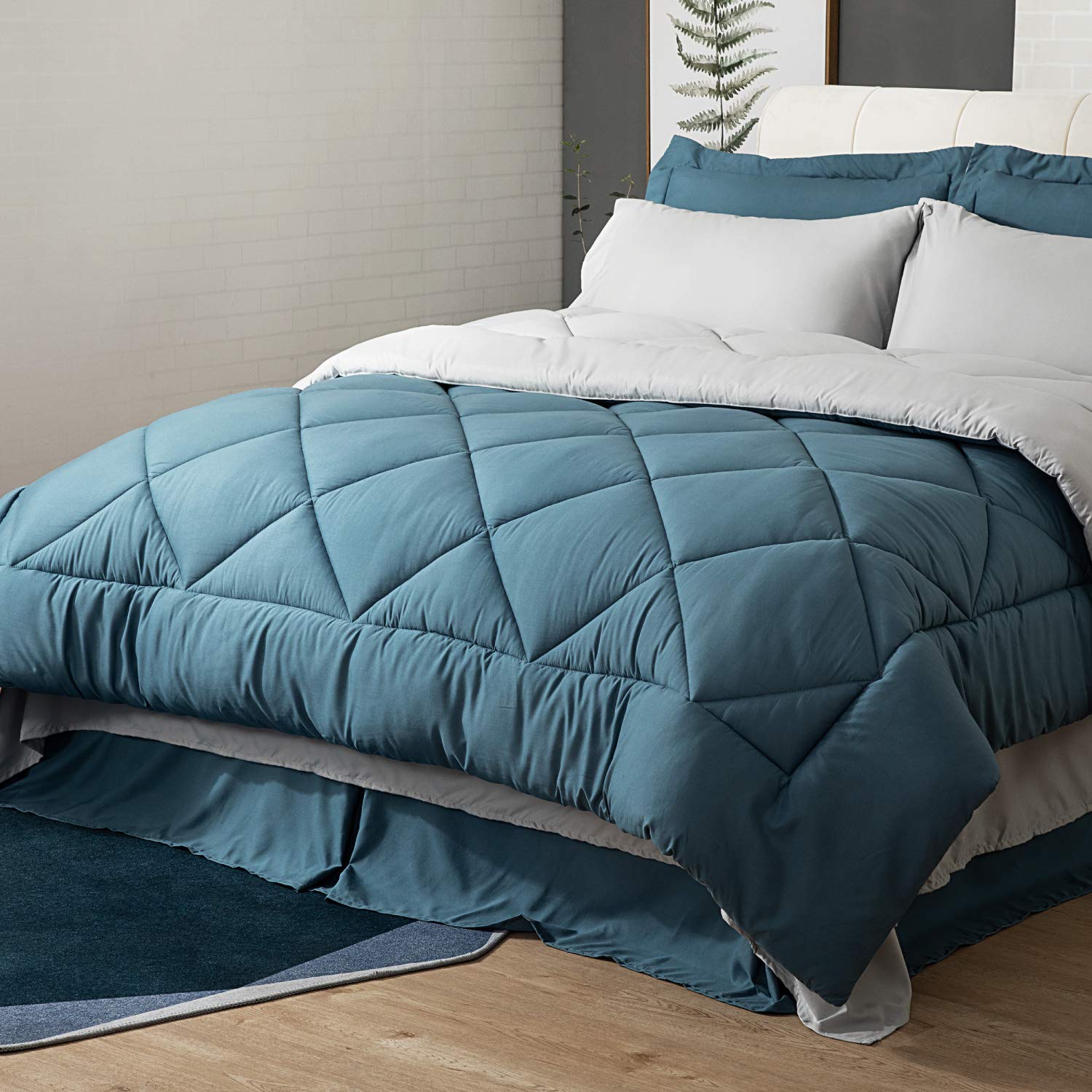 Bedsure Blue Comforter Set Queen - 8 Pieces Reversible Blue Bed Set with Comforters, Sheets, Pillowcases & Shams, Queen Co...