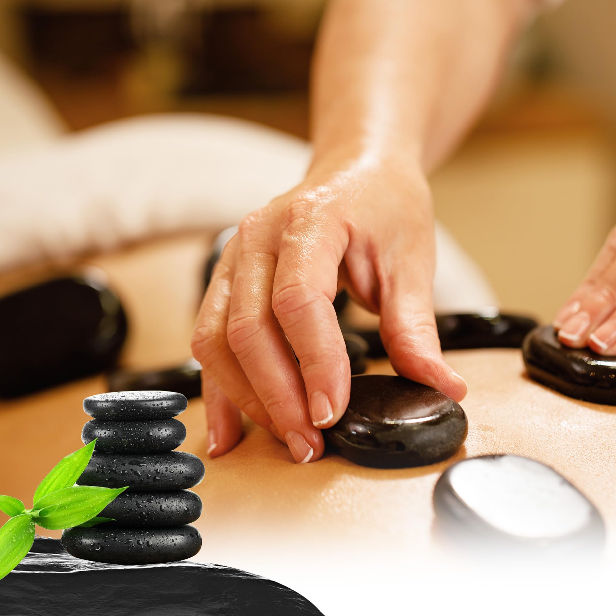 Juego de 9 piedras calientes de masaje, piedras calientes de basalto natural de diferentes tamaños con calentador, herramientas de masaje para terapia de spa, tratamiento de relajación, alivio del