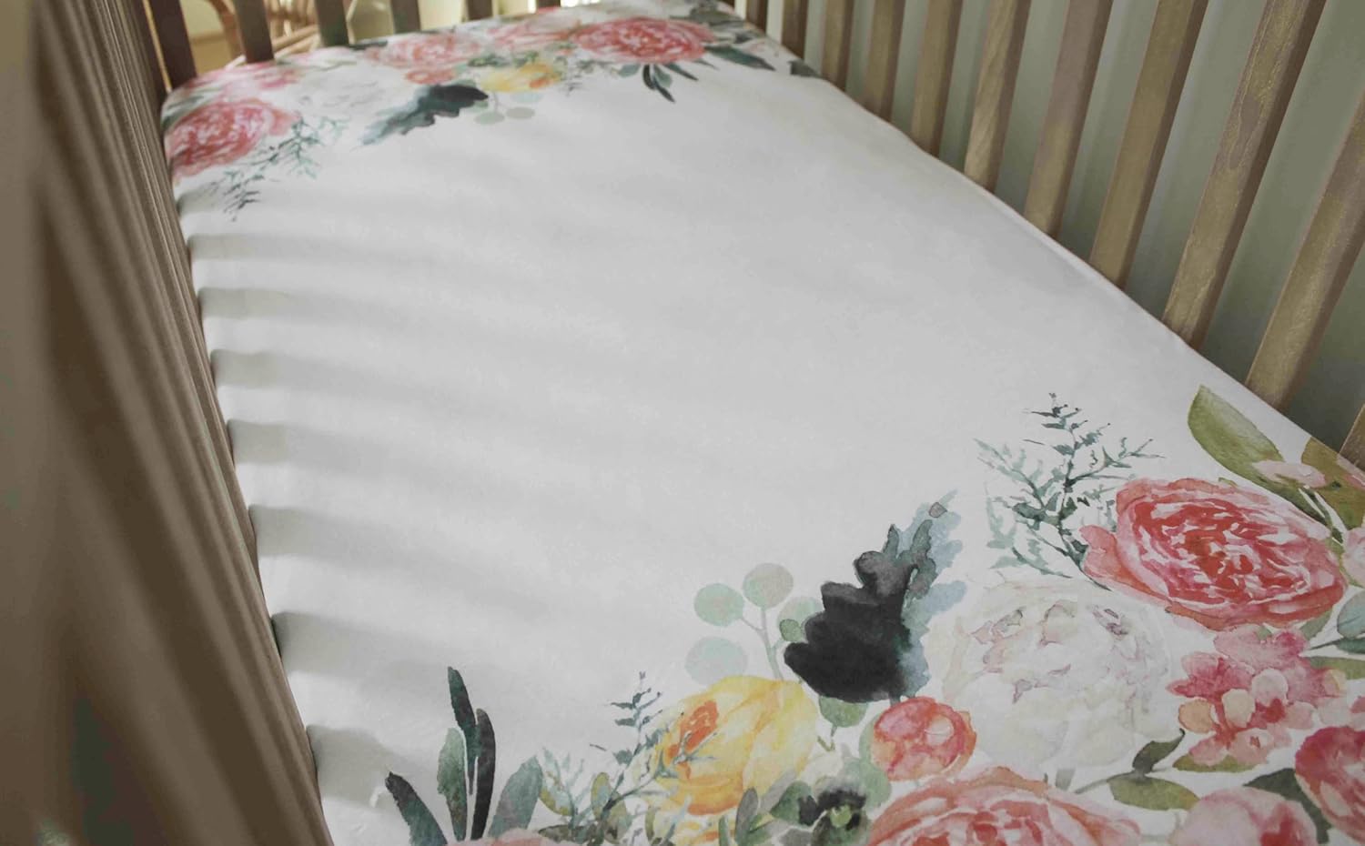NODNAL CO. 3 Fitted Crib Sheets Set - Peonies & Roses for Baby Girl - 100% Oeko-TEX Cotton Girl Nursery Bedding - Pink Floral Boho Eucalyptus Flowers Set Toddler Mattress 28”x52”x9” Sheet