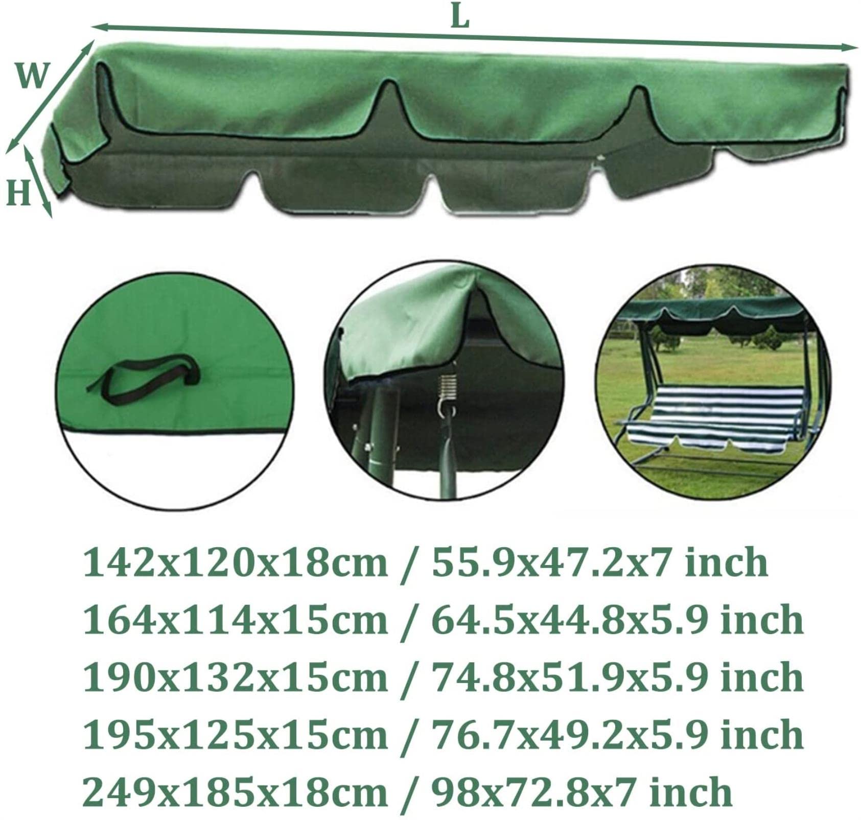 Tetto del Dondolo da Giardino Ricambio, Baldacchino di Ricambio per Altalena a 2 e 3 posti, Copertura per Amaca da Giardino, Esterno, con 4 Tasche angolari rinforzate, Impermeabile, Verde.