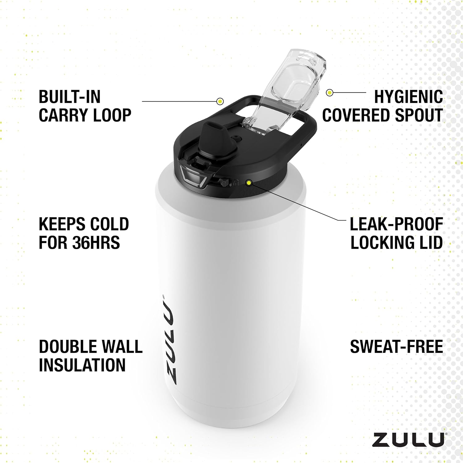 ZULU Goals Vacuum Insulated Large Capacity Stainless Steel Water Bottle | Reusable Jug Thermoses with Carry Handle | Leak-Proof Lid | Perfect for Travel, Workout, Gym, Hiking, Camping | 64oz, 101oz - Image 3