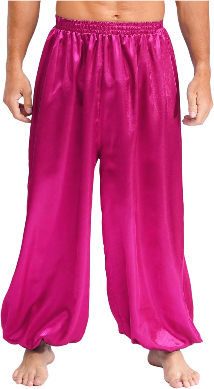 Mens Arabic Harem Pants Costume Belly Dance Hippie Baggy Elastic Waist Drop Crotch Trousers