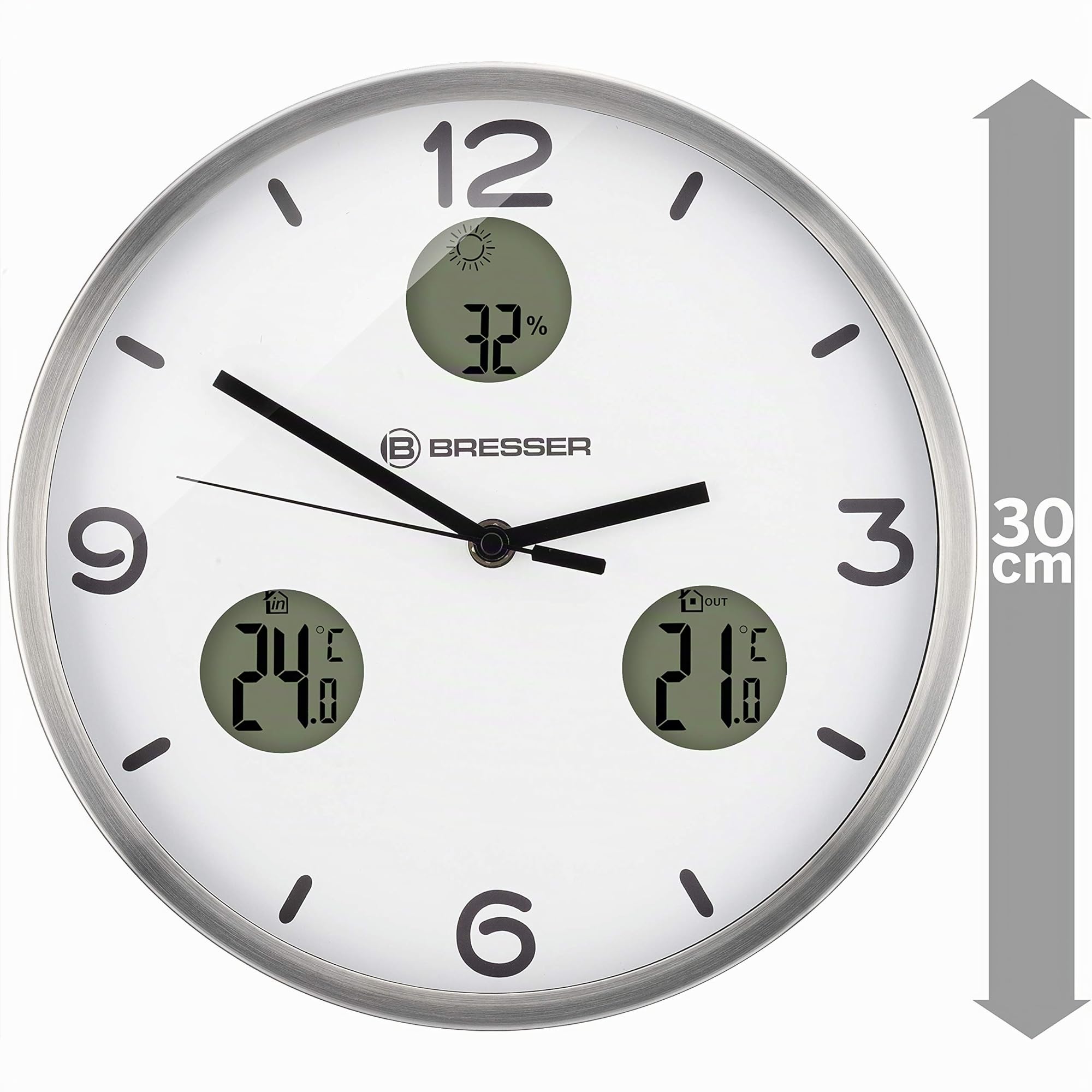 BRESSER Orologio da Parete, Bianco, 30 cm