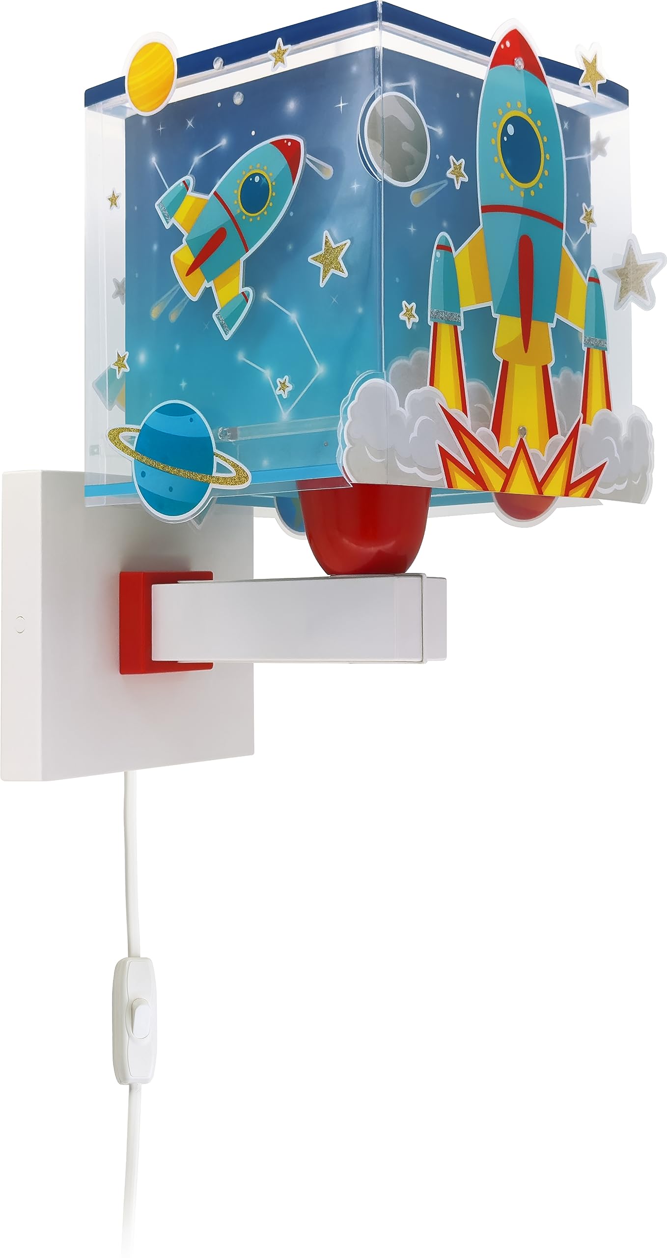 DALBER Aplique Infantil Pared Rocket Cohete Azul 63359 E27 15W | Lámpara aplique de pared con instalación directa a la corriente o mediante cable con interruptor incluido.