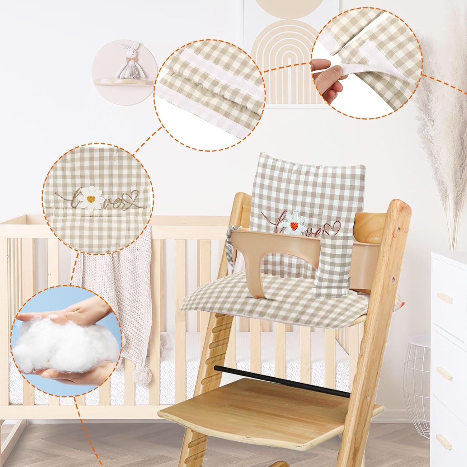 Hochstuhl Kissen für Stokke Tripp Trapp, rutschfest Hochstuhl Sitzkissen Set, Bio Baumwolle Baby Sitzkissen, Verdickung Weiches für Baby & Kids mit Klettverschluss, Hochstuhlzubehör (cj)