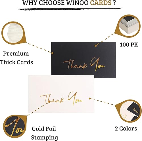 Vista 17 de Winoo Design Mini tarjetas de agradecimiento doradas para pequeñas empresas – 100 unidades – Tarjeta plana sin plegar, 2 x 3.5 pulgadas, tarjetas