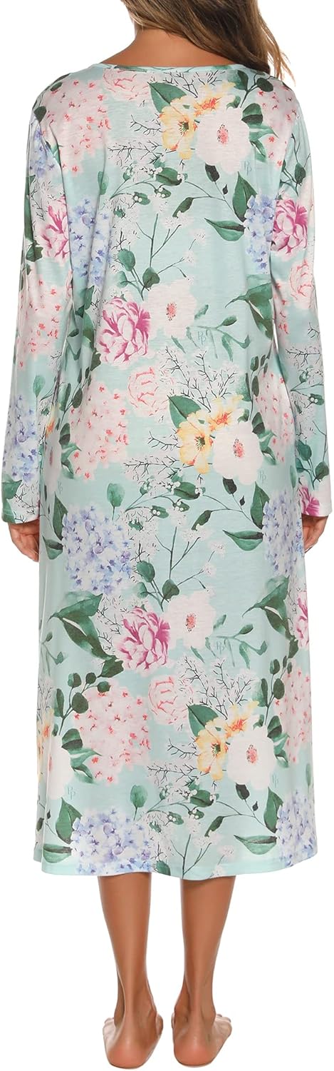 YOZLY Nightgowns for Women Soft Cotton Long Sleeve Night Gwon with Pockets - Image 5
