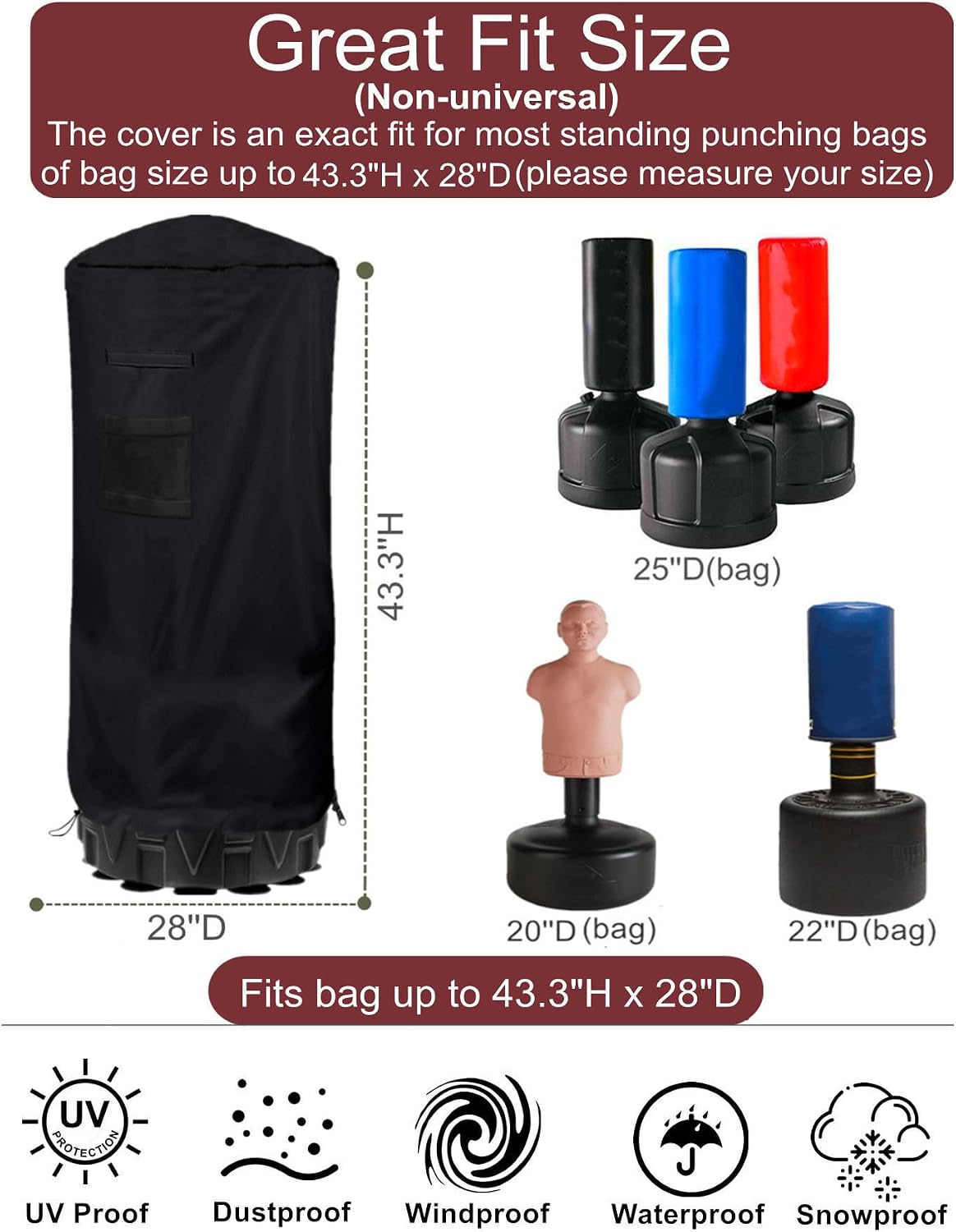 Freestanding Punching Bag Cover - Outdoor Waterproof, Standing Heavy Bag Protective Cover for Boxing Bag