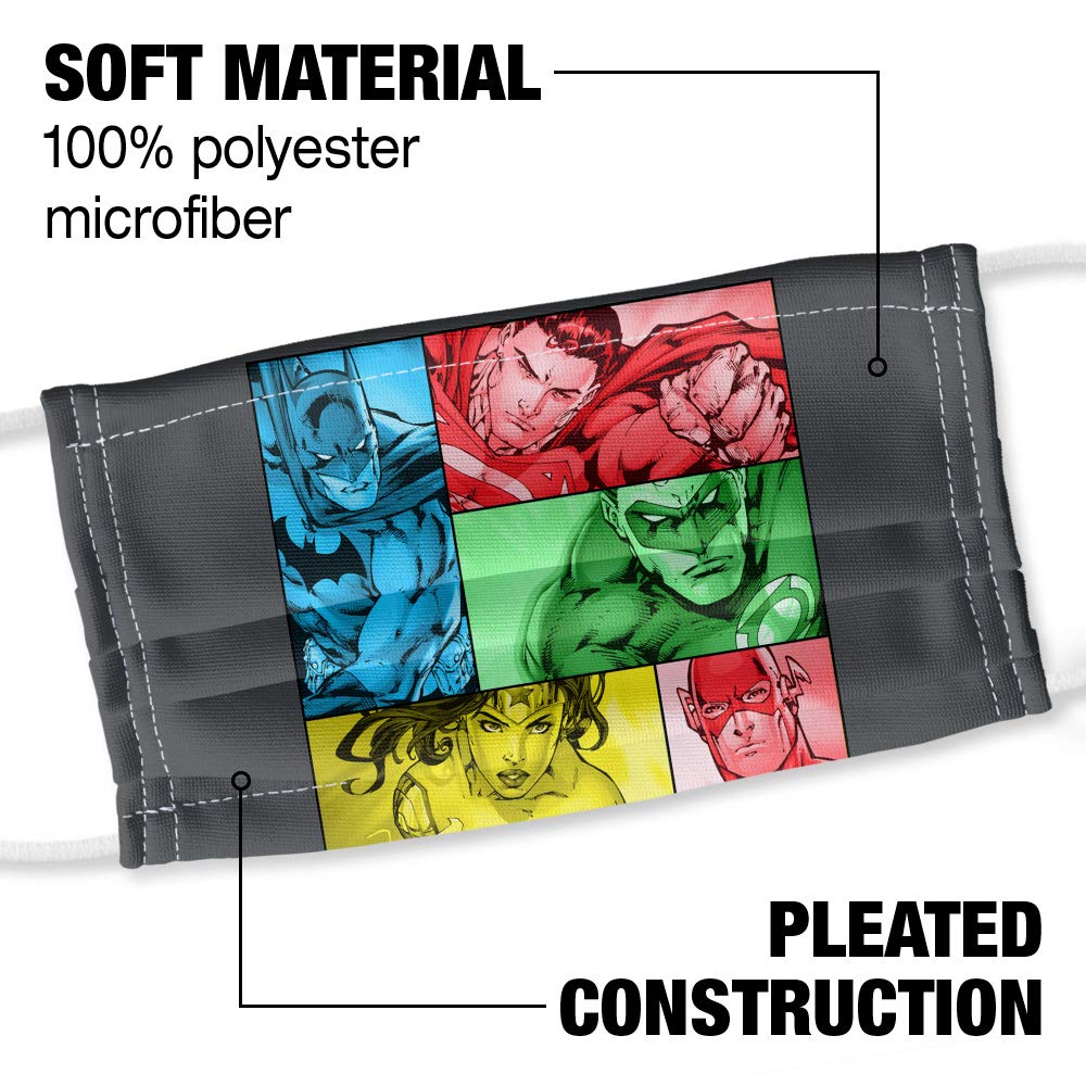 Popfunk Justice League Hero Boxes 1-Ply Reusable Face Mask Covering with Adjustable Nose Wire, Unisex