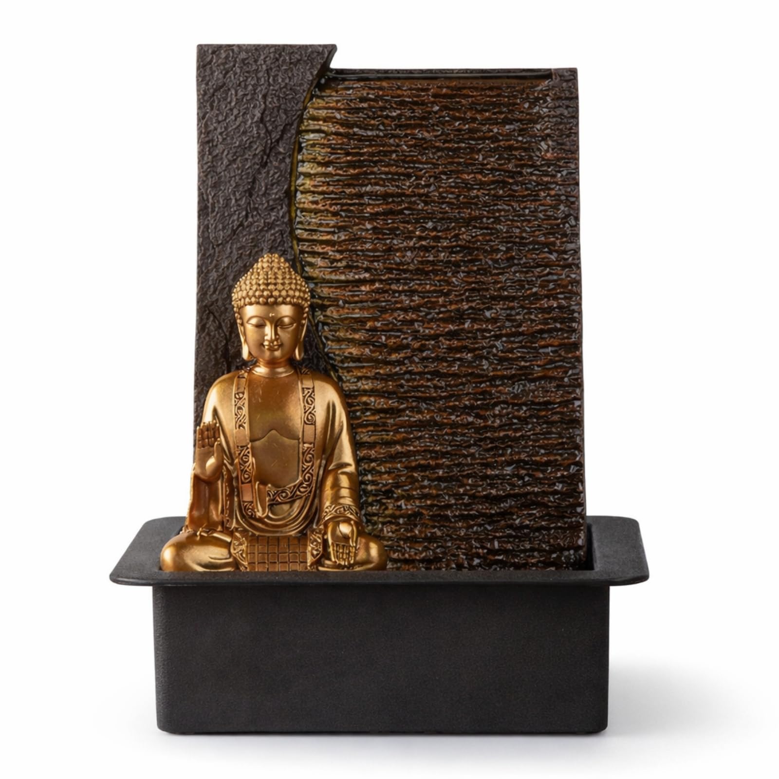 Zen'Light - Fontaine d’Intérieur Bouddha Jati Amovible avec Bandeau LED Jaune - Décor Zen Idéal Méditation et Détente - Pompe à Eau Silencieuse - Fontaine Porte-Bonheur au Circuit Fermé - H 40cm